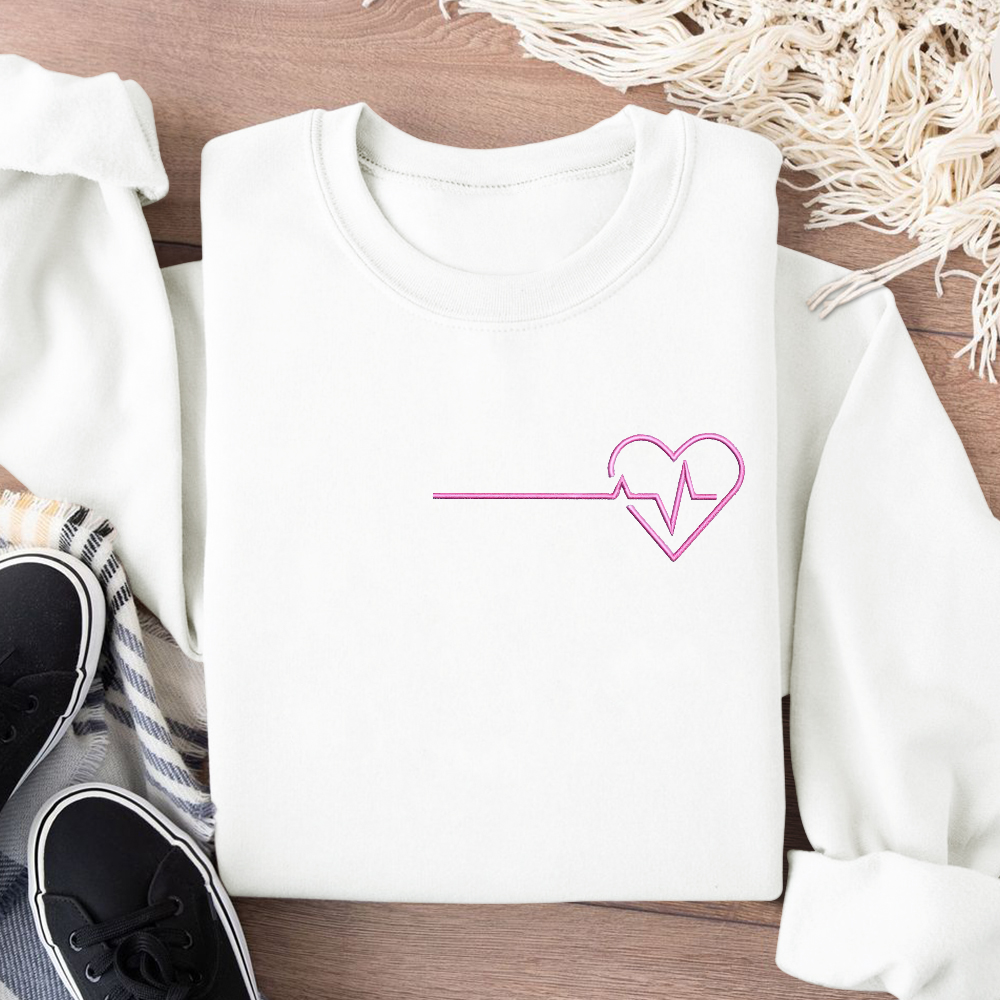 Personalized Heart Electrogram Embroidered Crew Neck Sweatshirt