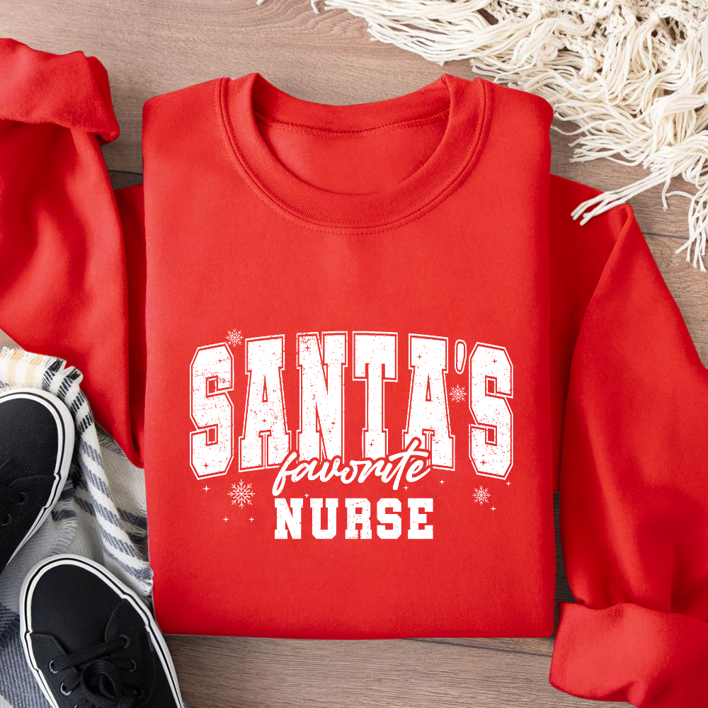 Santas's Favorite Nurse Cotton Pullover Sweatshirt