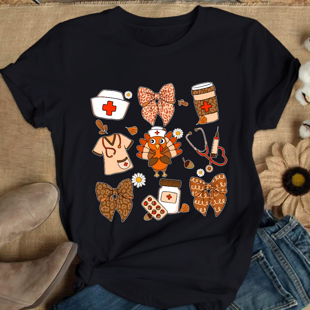 Cute Funny Nurse Thanksgiving Cotton Nurse T-shirt