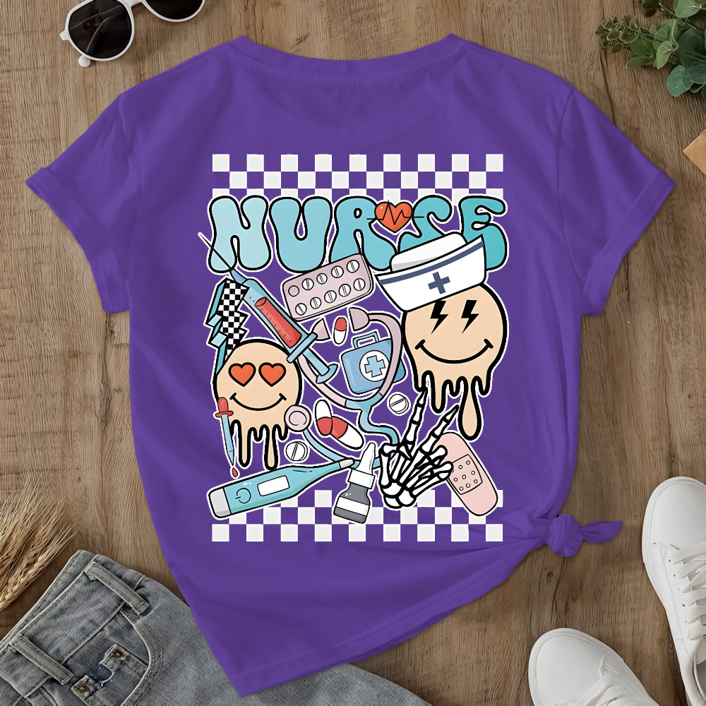 Melting Smiley Face Double-Sided Cotton Printed T-Shirt