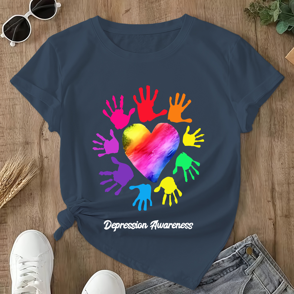 Depression Awareness Broken Crayons Still Color Double-Sided Cotton Printed T-Shirt