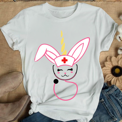 Funny Bunny Nurse Easter Cotton Nurse T-shirt