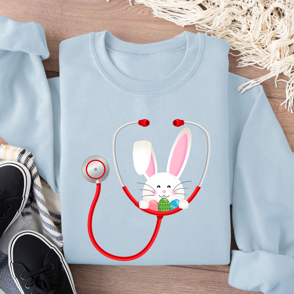Easter Bunny Stethoscope Cotton Pullover Sweatshirt