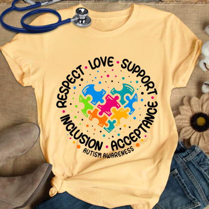 Love Support Acceptance Inclusion Respect Autism Awareness Cotton Nurse T-shirt