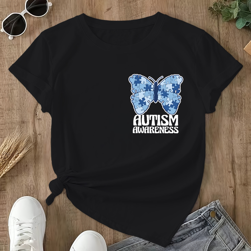 I Wear Blue For Autism Awareness Double-Sided Cotton Printed T-Shirt