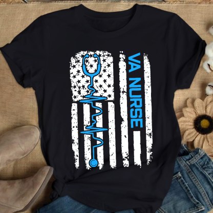 Vintage USA American Flag VA Nurse Patriotic Nursing Gifts Cotton Nurse T-shirt