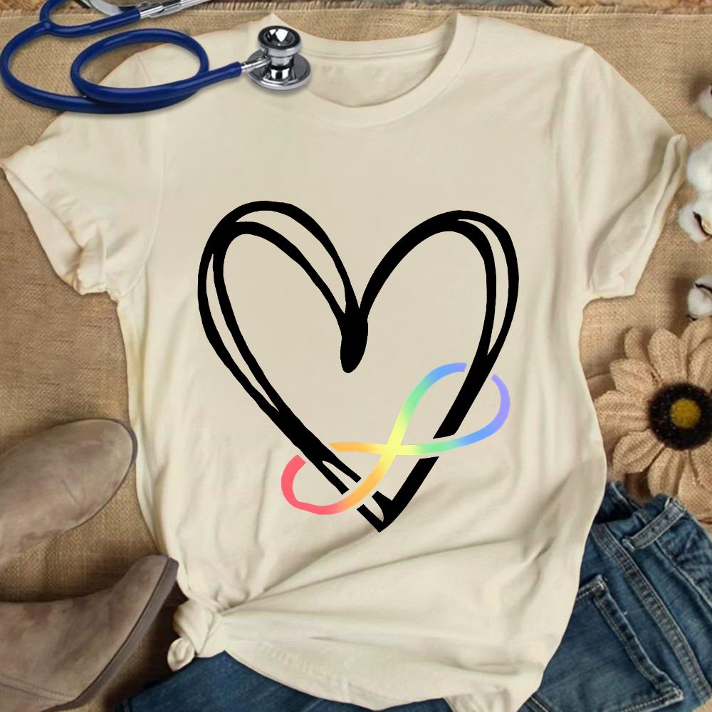 Infinity Heart Autism Awareness Love Needs No Words Cotton Nurse T-shirt