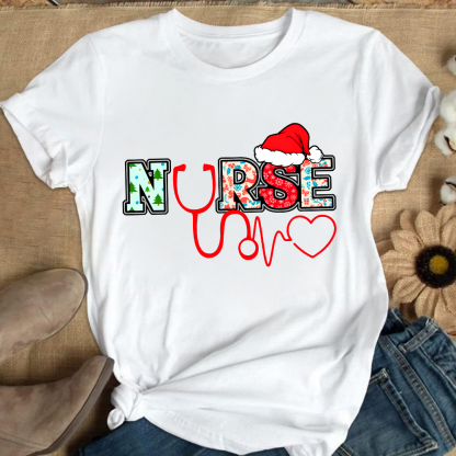Santa's Favorite Nurse Shirt Christmas Funny Gift Cotton Nurse T-shirt