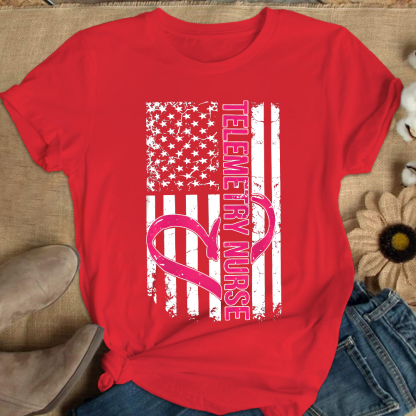 Telemetry Nurse Flag Cotton Nurse T-shirt
