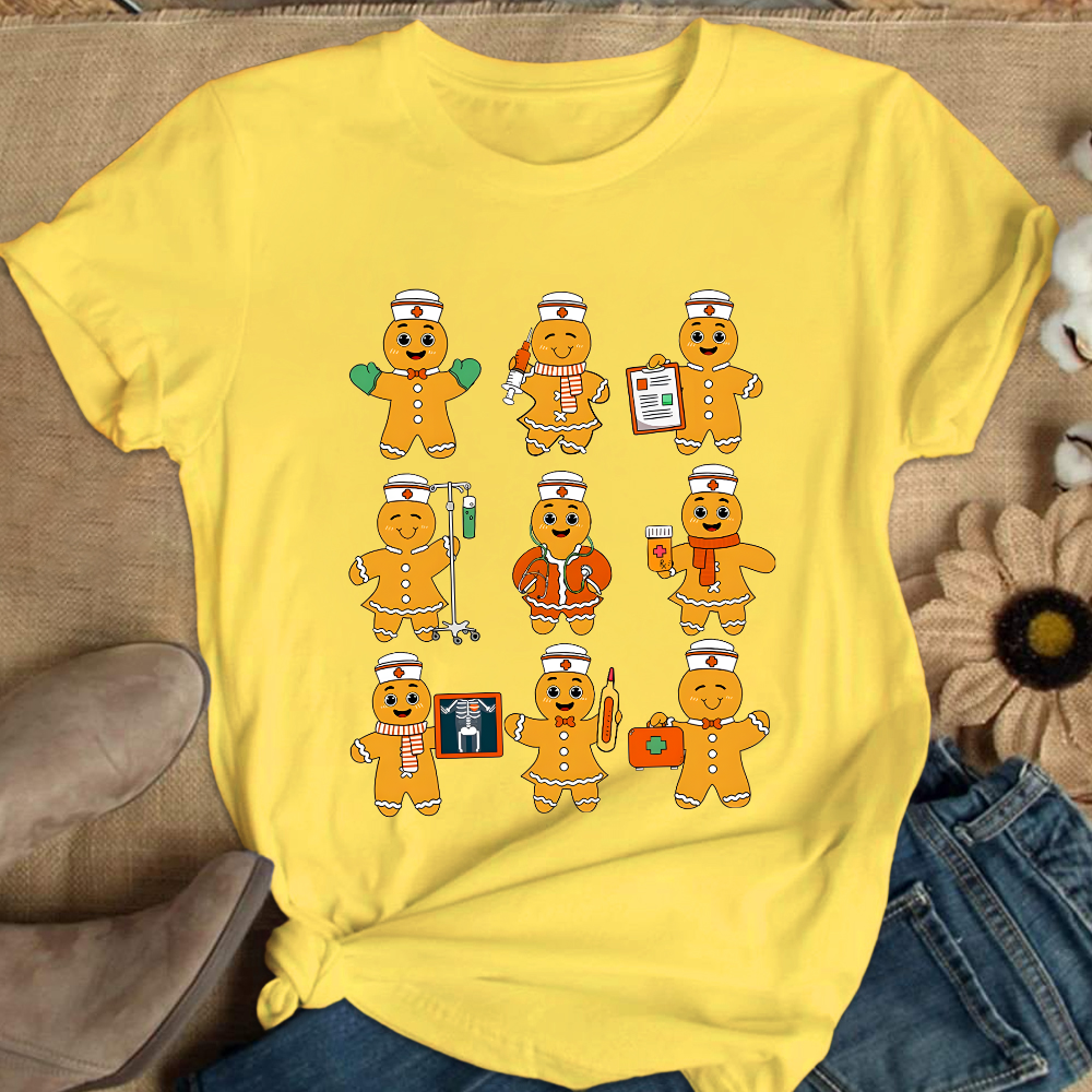 Christmas Nurse Gingerbread Cotton Nurse T-shirt