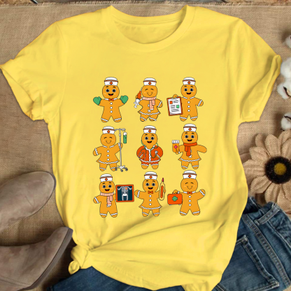 Christmas Nurse Gingerbread Cotton Nurse T-shirt