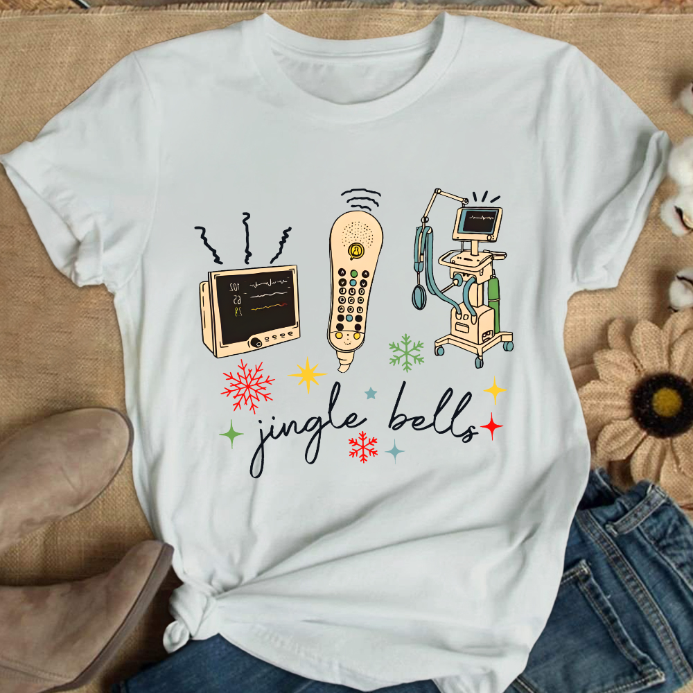 Jingle Bells ICU Nurse Xmas Cotton Nurse T-shirt