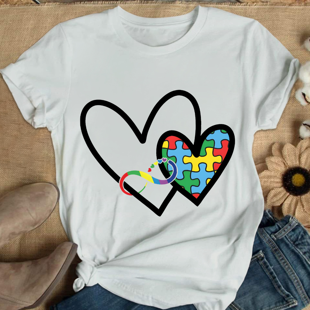 Autism Colorful Heart Cotton Nurse T-shirt