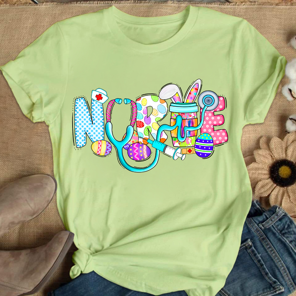 Easter Gnomes Cute Bunny Cotton Nurse T-shirt