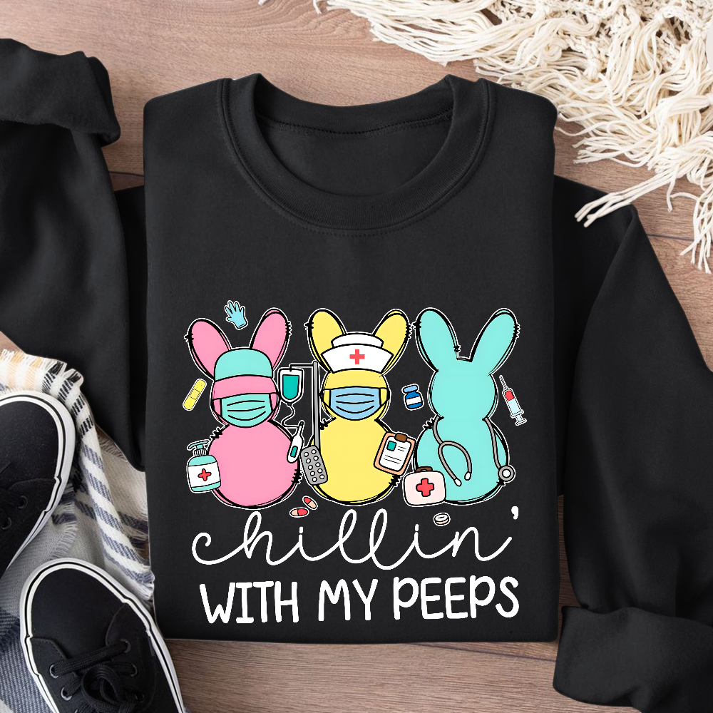 Chillin with My Peeps Easter Bunny Cotton Pullover Sweatshirt