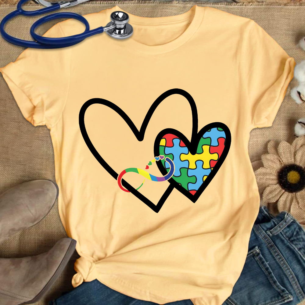 Autism Colorful Heart Cotton Nurse T-shirt