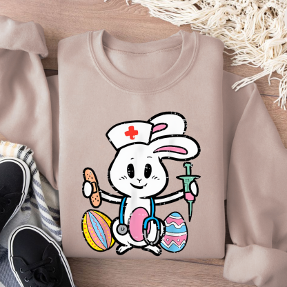 Easter Bunny Nurse Stethoscope Cute Rabbit Cotton Pullover Sweatshirt
