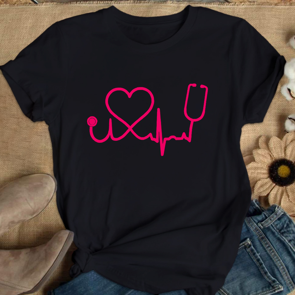 Heart Stethoscope Cotton Nurse T-shirt