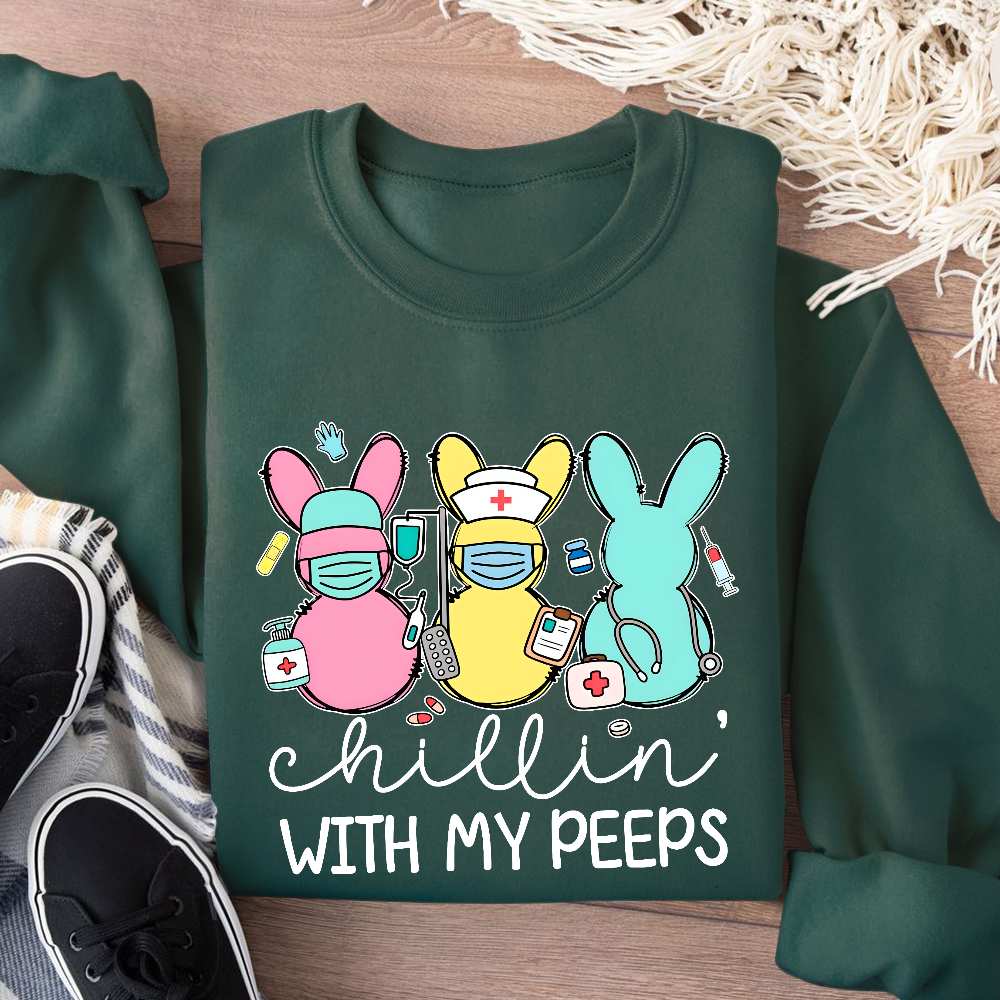 Chillin with My Peeps Easter Bunny Cotton Pullover Sweatshirt