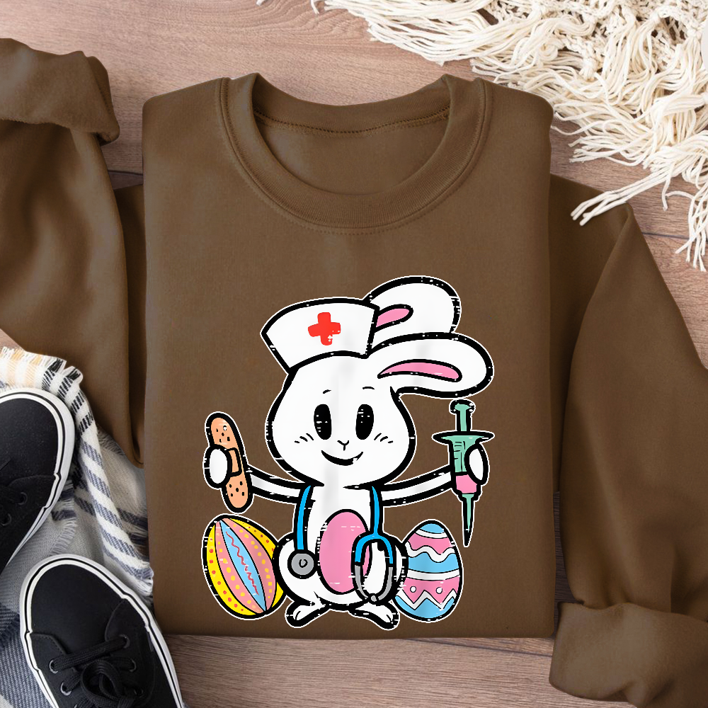 Easter Bunny Nurse Stethoscope Cute Rabbit Cotton Pullover Sweatshirt