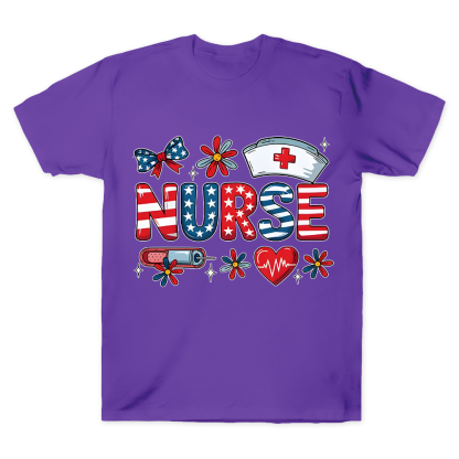 Patriotic Nurse Red White Blue Cotton Doctor T-shirt