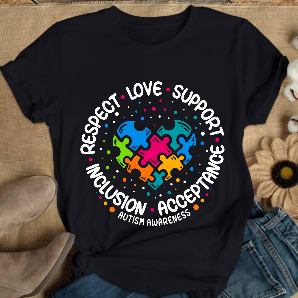 Love Support Acceptance Inclusion Respect Autism Awareness Cotton Nurse T-shirt