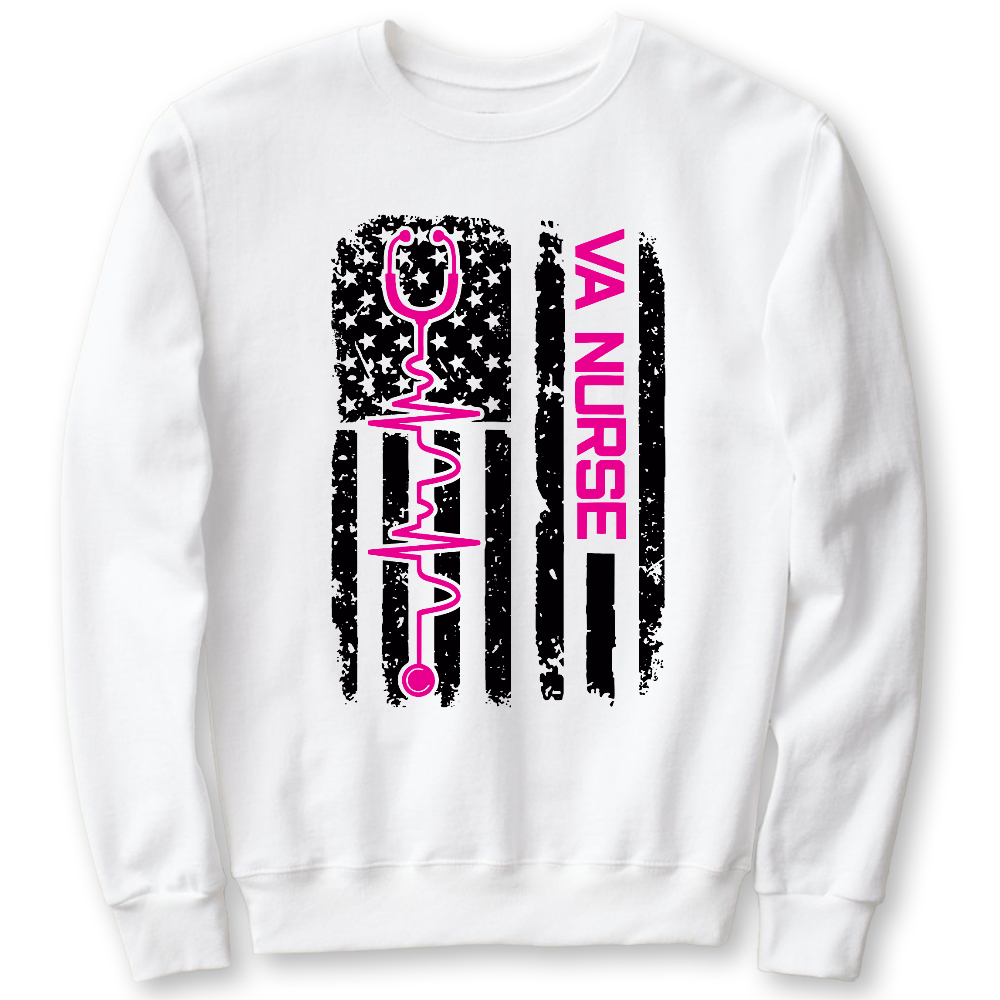 Vintage USA American Flag VA Nurse Patriotic Nursing Gifts Cotton Pullover Sweatshirt