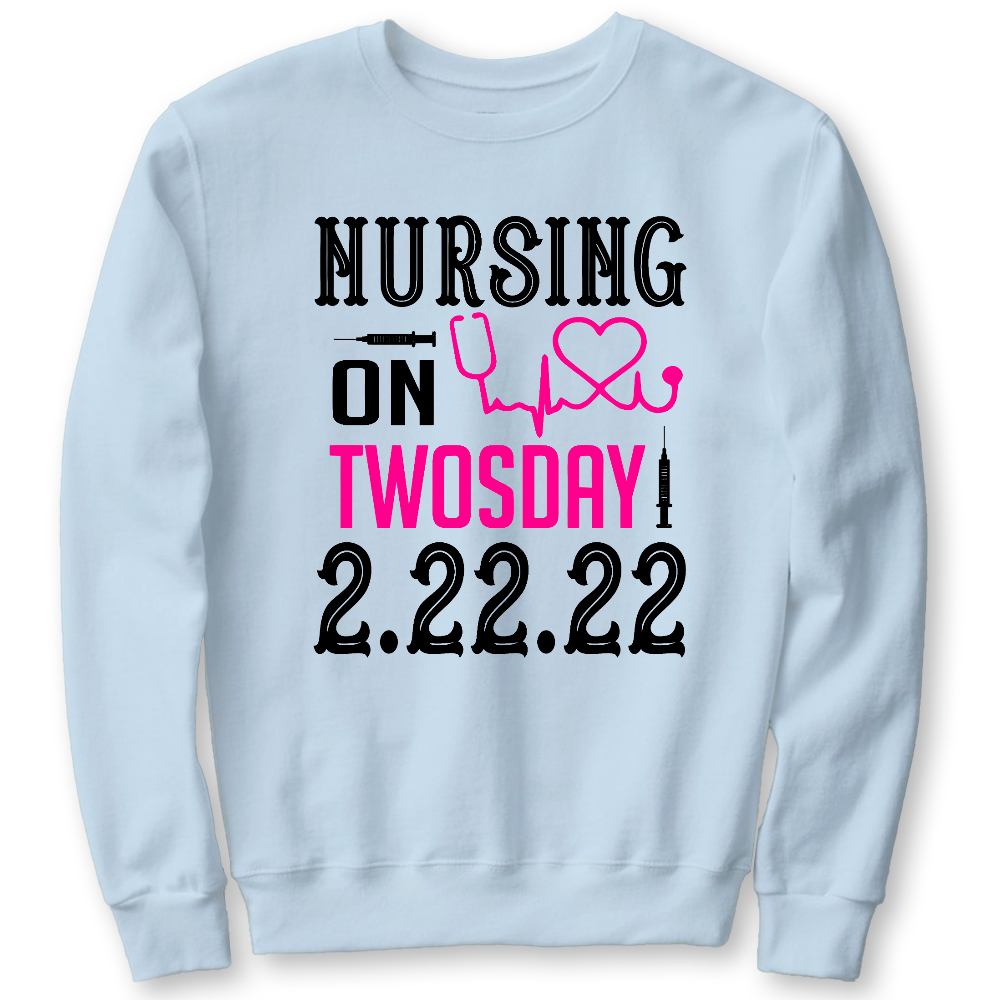 Nursing School On TwosDay Cotton Pullover Sweatshirt