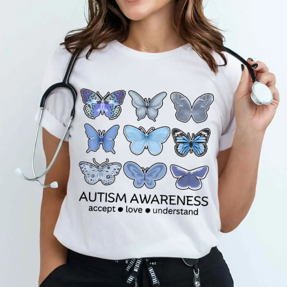 Autism Awareness Butterfly Cotton Nurse T-shirt