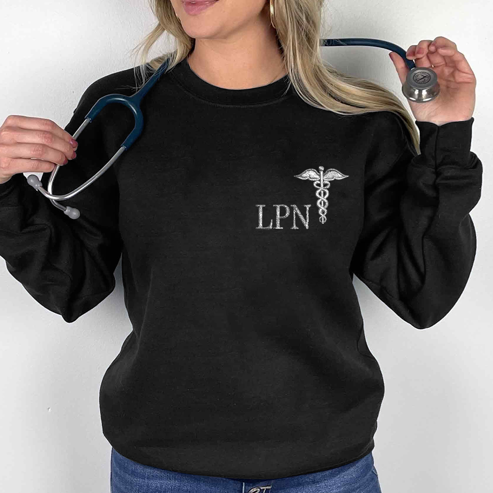 Personalized LPN Licensed Nurse Practitioner Embroidered Crew Neck Sweatshirt