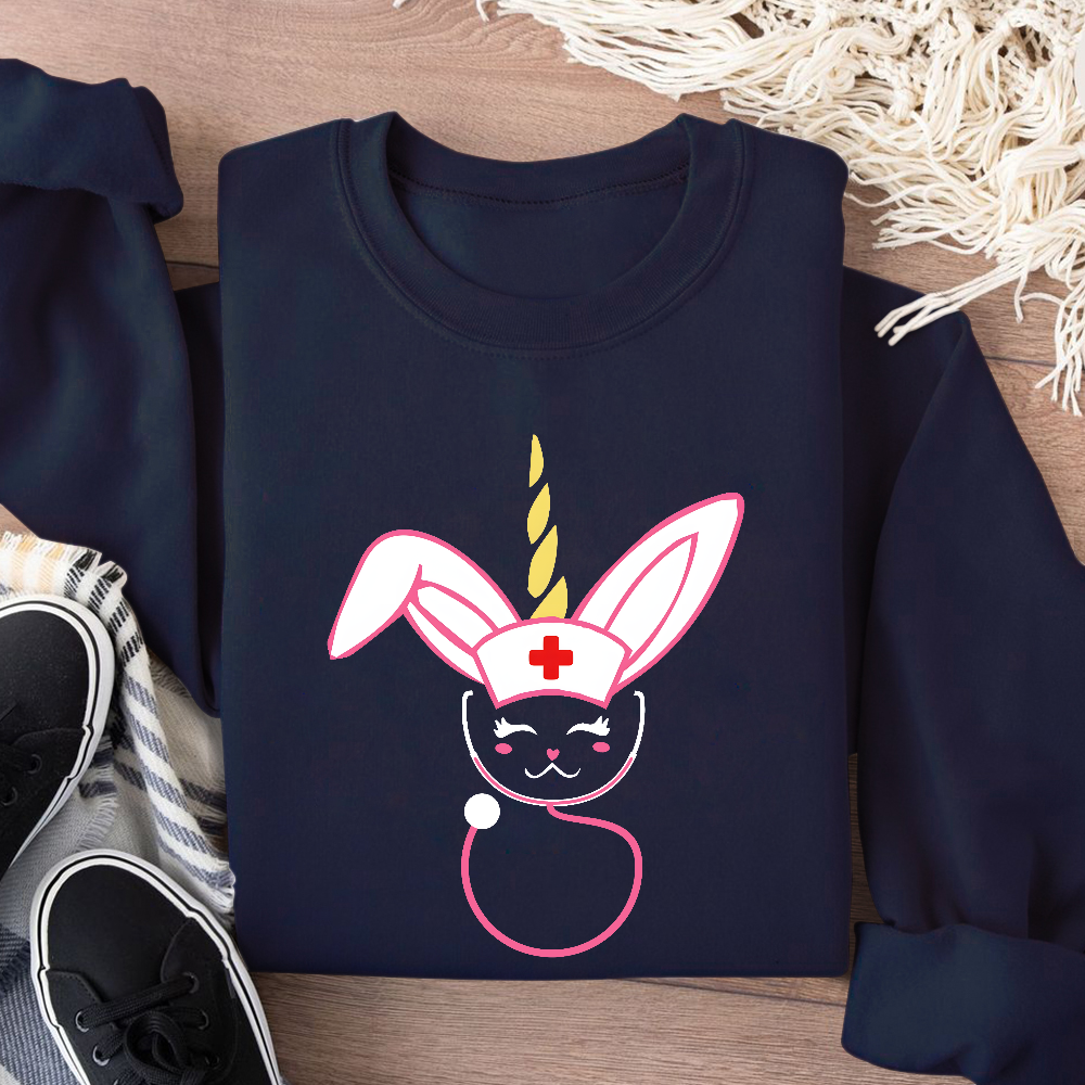 Funny Bunny Nurse Easter Cotton Pullover Sweatshirt