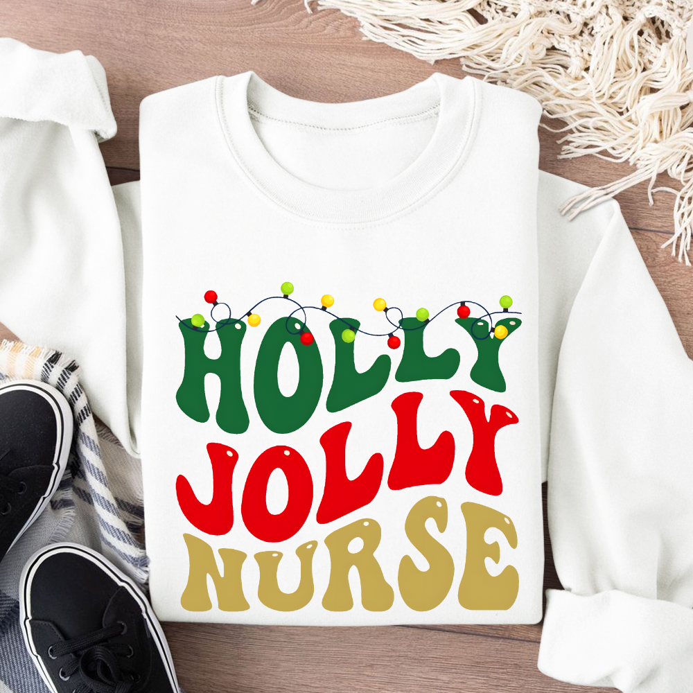 Holly Jolly Nurse Christmas Cotton Pullover Sweatshirt