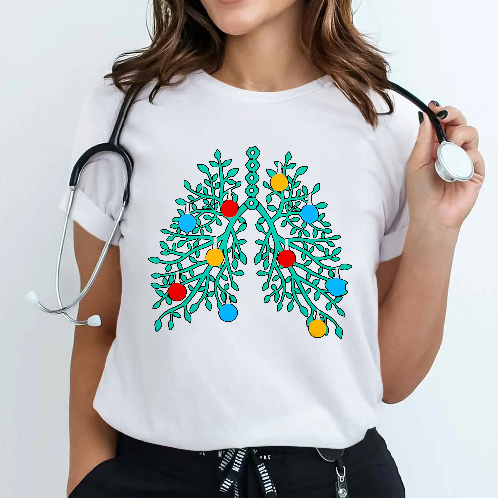 Lungs With Christmas Lights Respiratory Therapist Xmas Cotton Nurse T-shirt