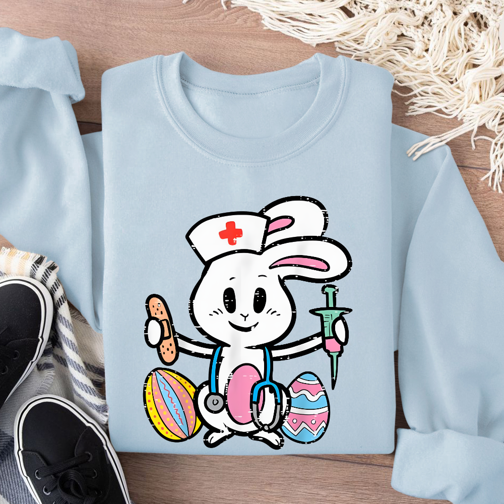 Easter Bunny Nurse Stethoscope Cute Rabbit Cotton Pullover Sweatshirt