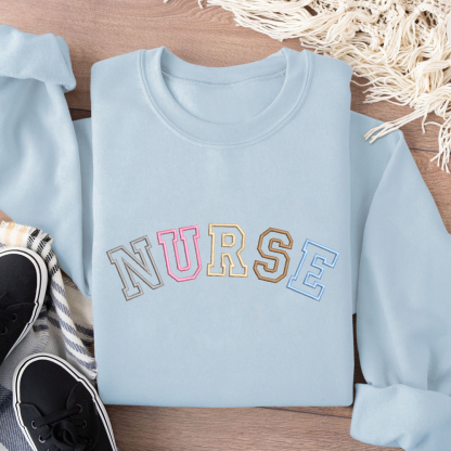 Embroidered Nurse Cotton Pullover Sweatshirt