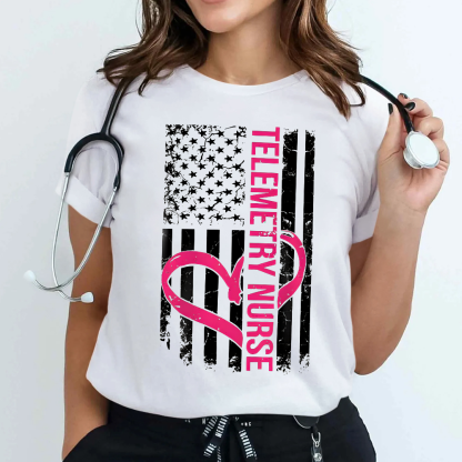 Telemetry Nurse Flag Cotton Nurse T-shirt