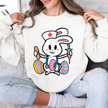 Easter Bunny Nurse Stethoscope Cute Rabbit Cotton Pullover Sweatshirt