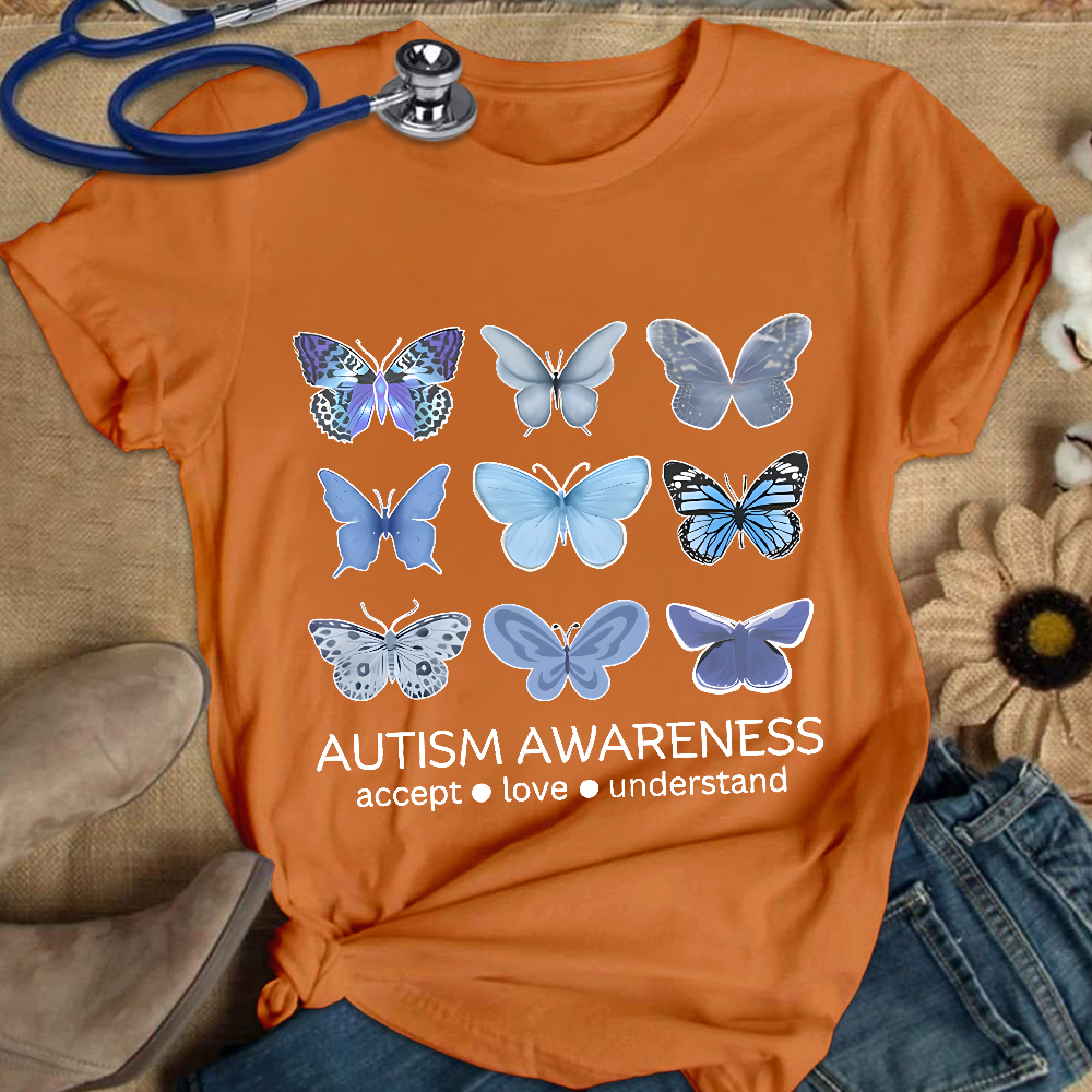 Autism Awareness Butterfly Cotton Nurse T-shirt