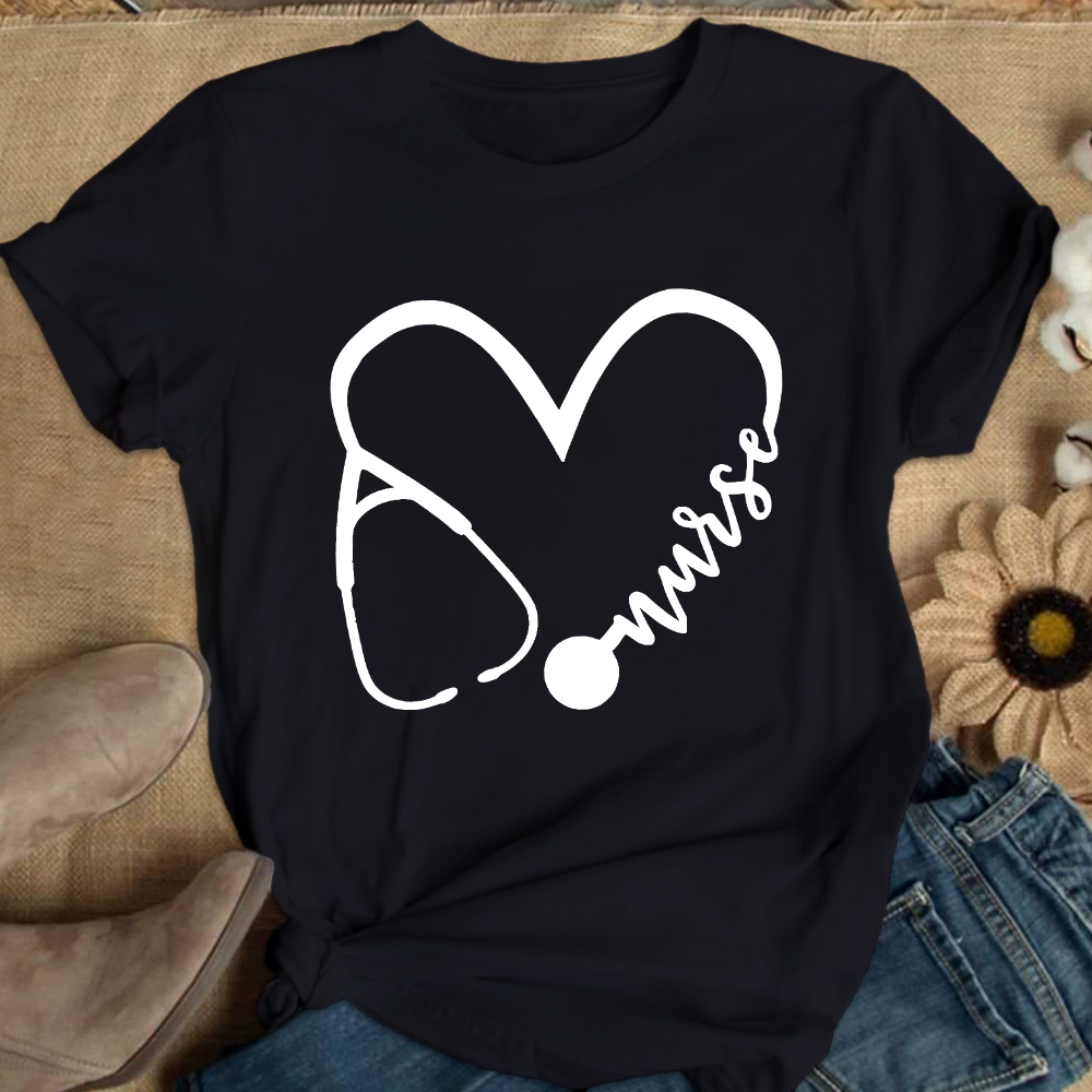 Nurse Heart Print Cotton Nurse T-shirt