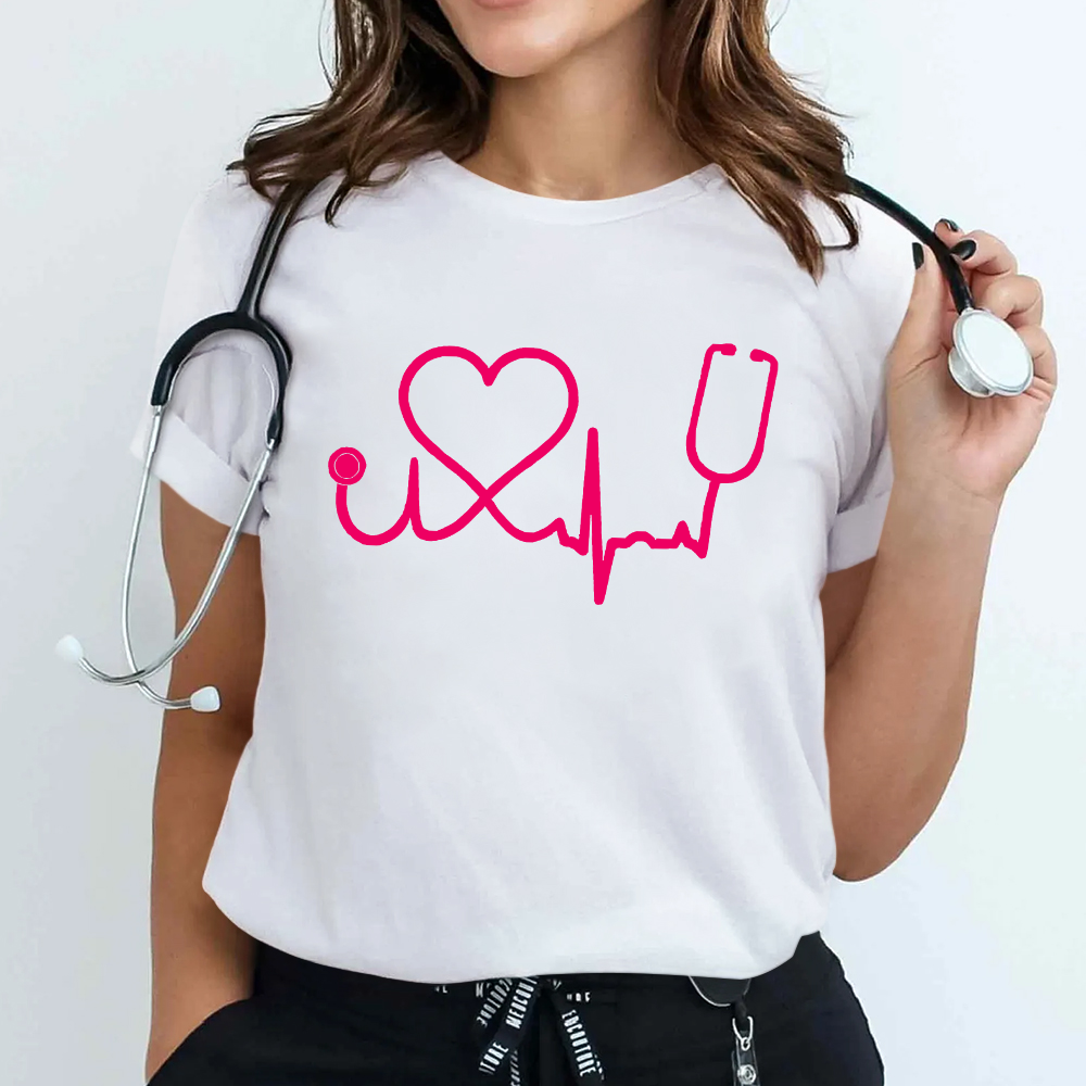 Heart Stethoscope Cotton Nurse T-shirt