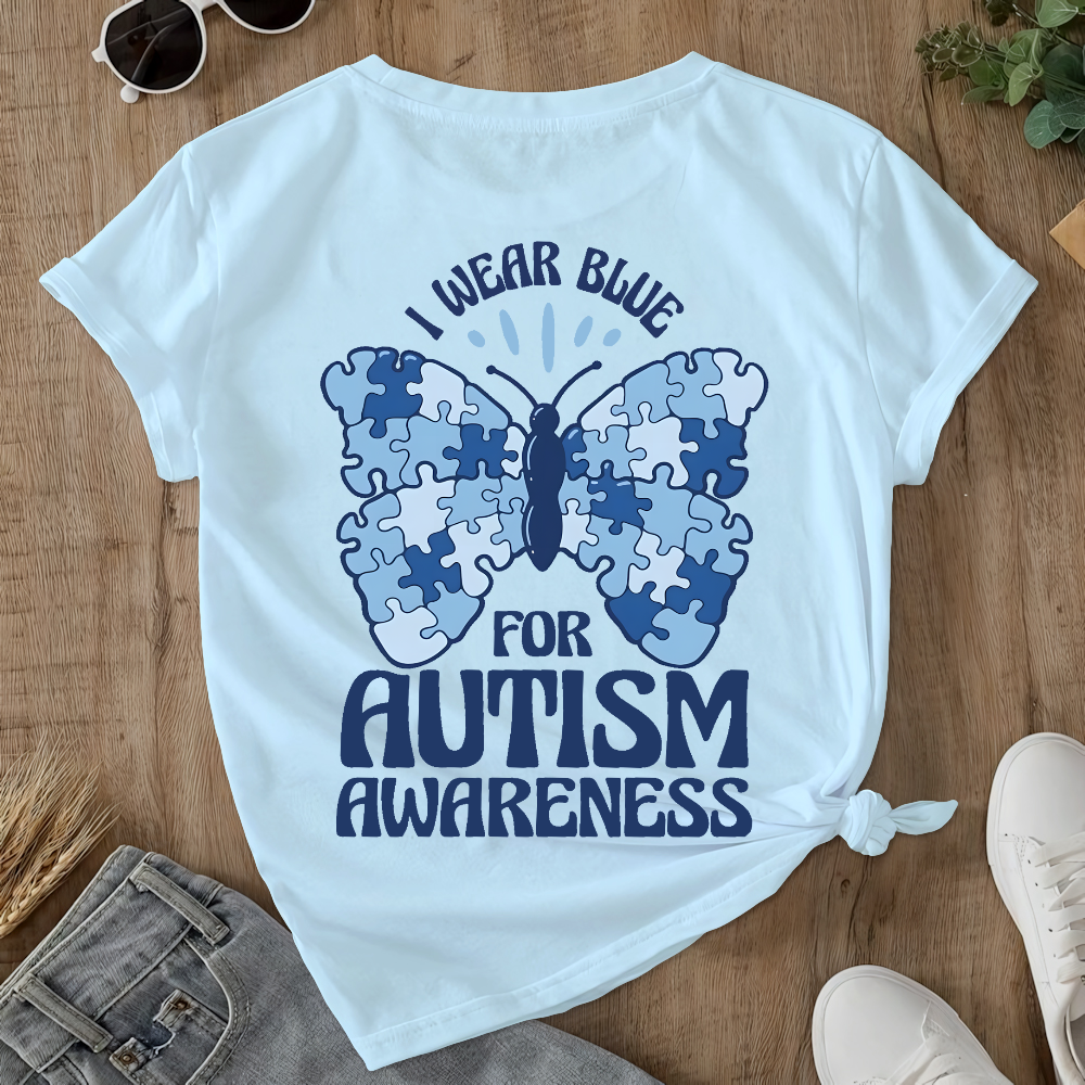 I Wear Blue For Autism Awareness Double-Sided Cotton Printed T-Shirt