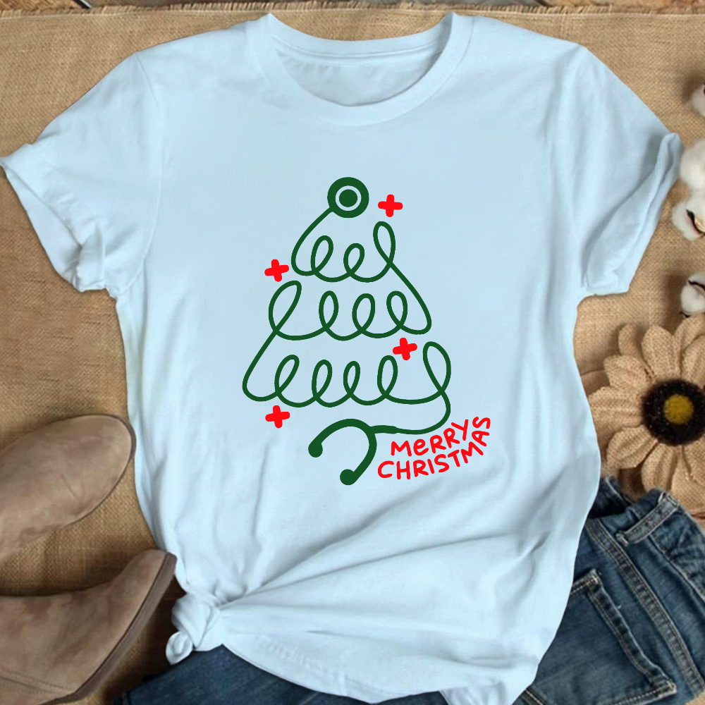 Merry Christmas Stethoscope Cotton Nurse T-shirt