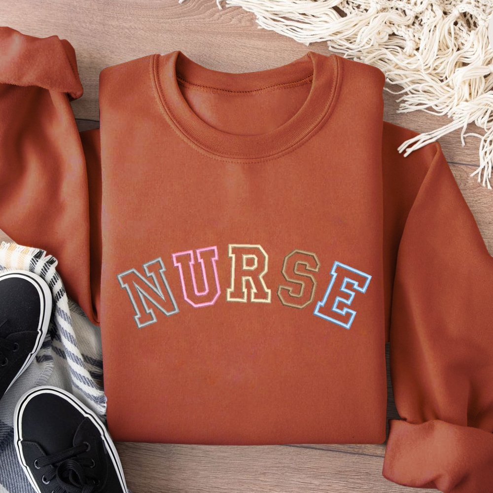 Embroidered Nurse Cotton Pullover Sweatshirt