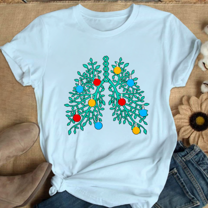 Lungs With Christmas Lights Respiratory Therapist Xmas Cotton Nurse T-shirt