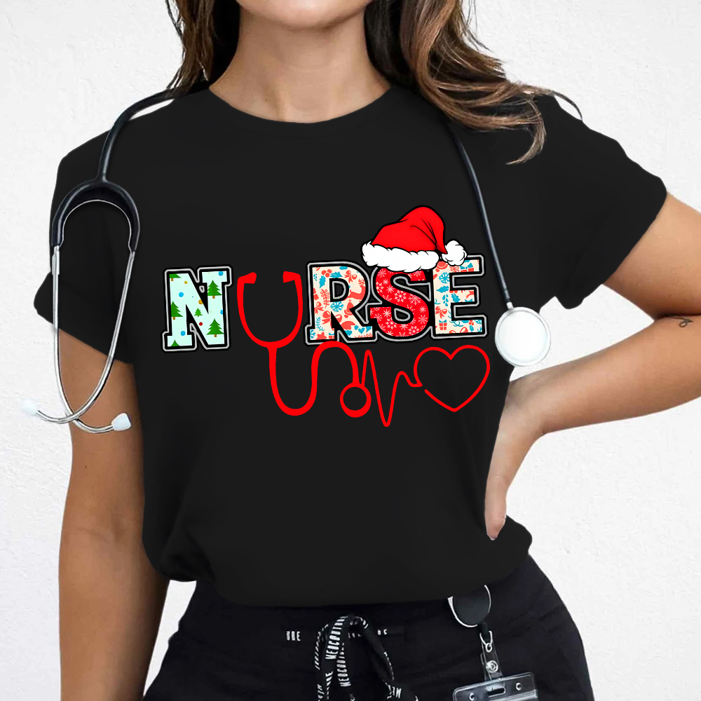 Santa's Favorite Nurse Shirt Christmas Funny Gift Cotton Nurse T-shirt