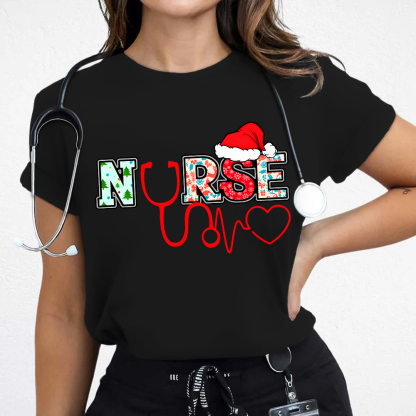 Santa's Favorite Nurse Shirt Christmas Funny Gift Cotton Nurse T-shirt