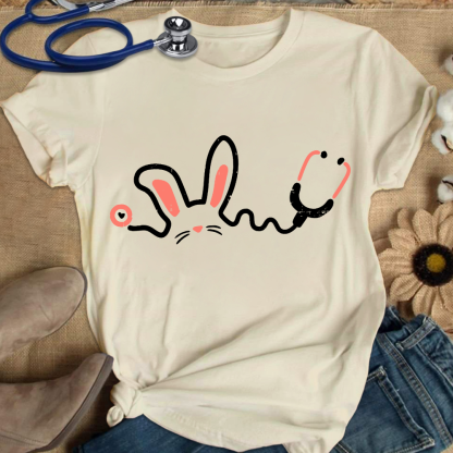 Easter Bunny Stethoscope Cotton Nurse T-shirt