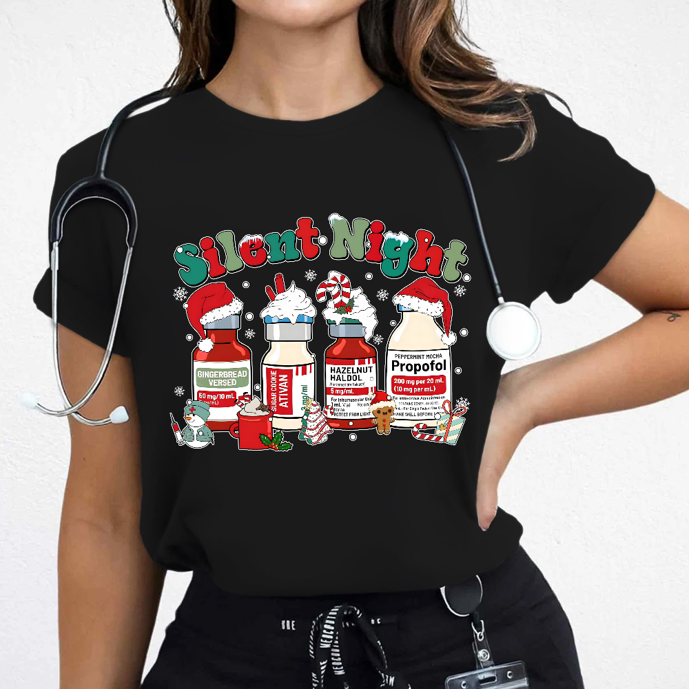 Santa's Helpers Silent Night Cotton Nurse T-shirt