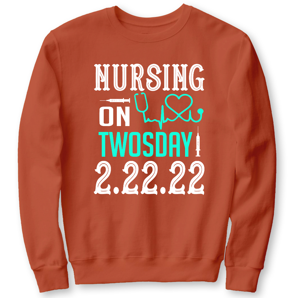 Nursing School On TwosDay Cotton Pullover Sweatshirt
