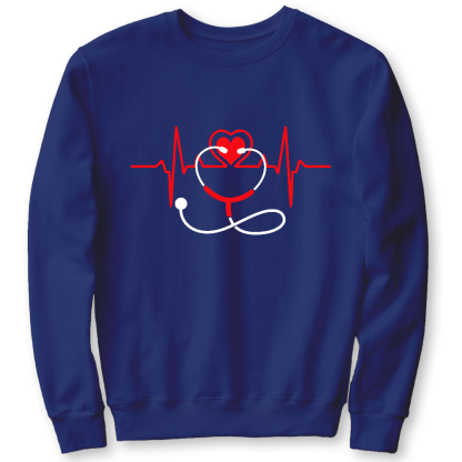 Funny Heart Beats Cotton Pullover Sweatshirt